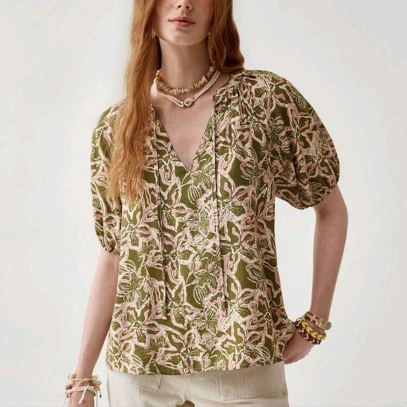 Tops - Women's Bohemian Print V-Neck Loose Short Sleeve Blouse